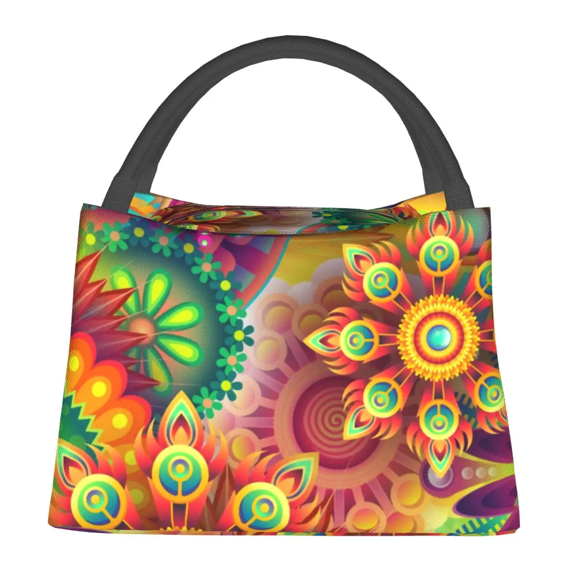

Colorful Hippie Lunch Bag Retro Floral Print Casual Lunch Box Picnic Portable Thermal Lunch Bags Waterproof Custom Cooler Bag