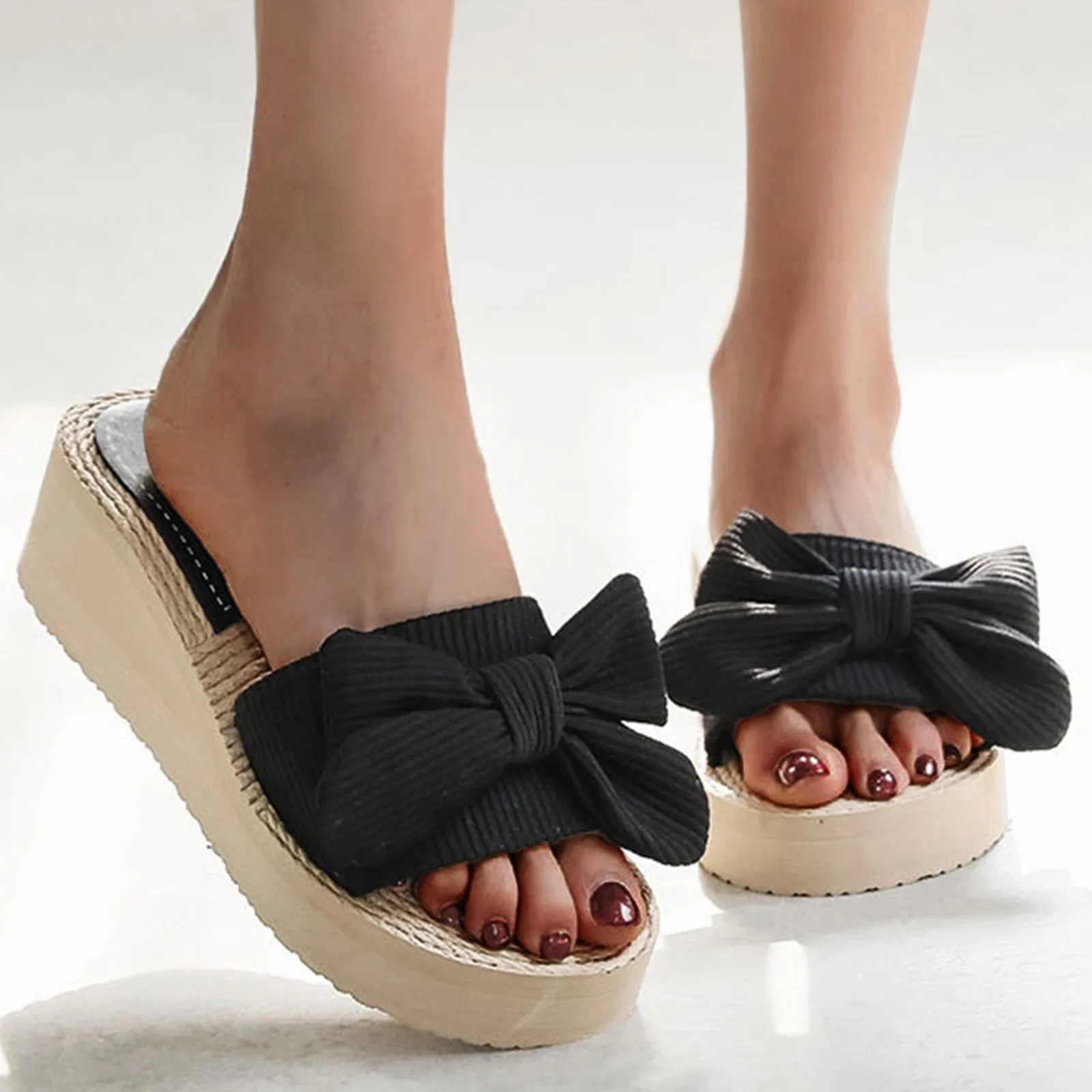

Purple Slippers Women Spring Casual Sandals Summer Fashion And Beach Wedge Bow Slippers Women's slipper