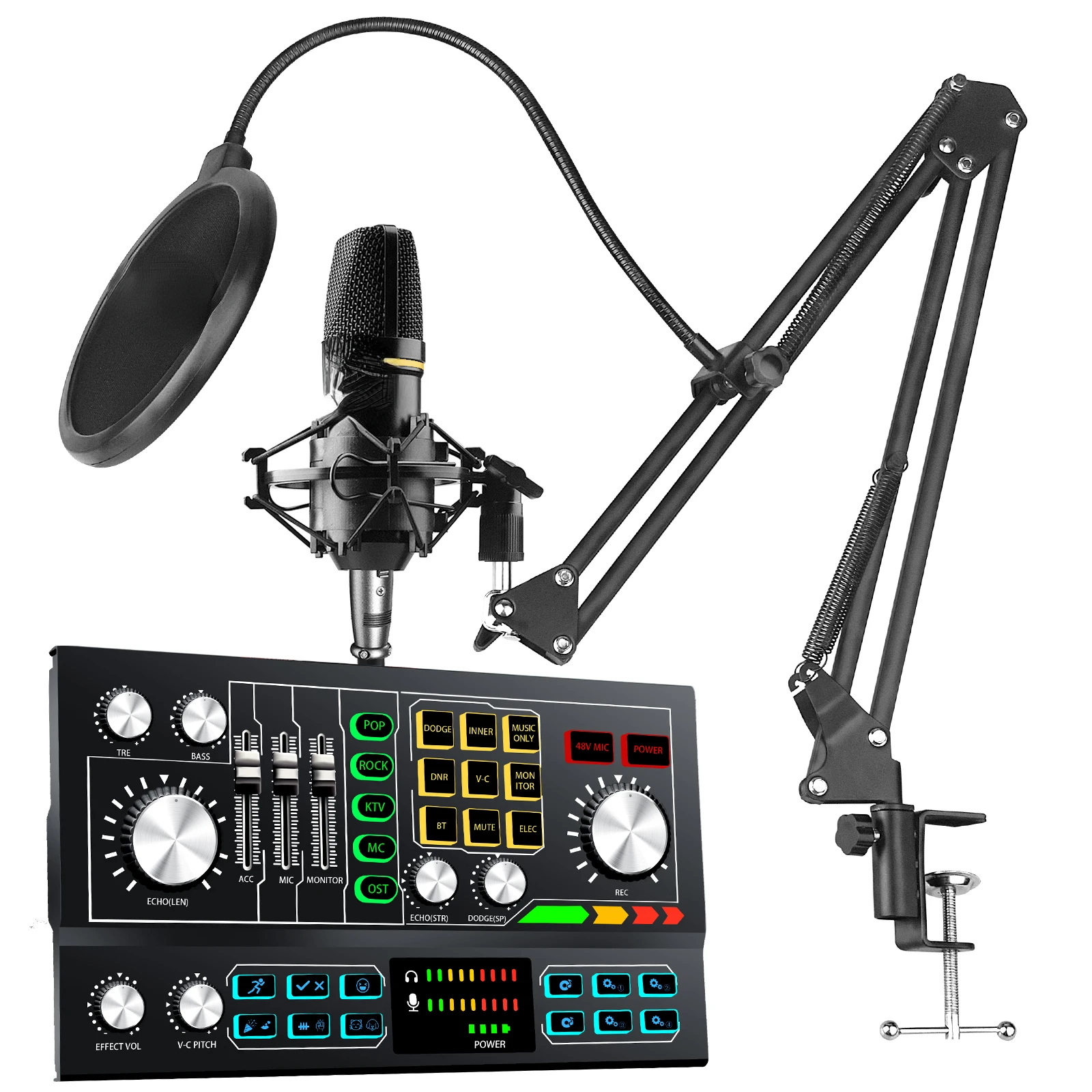 

Portable Music Mixer With Condenser Studio Recording Microphone Kit Live Streaming Kit