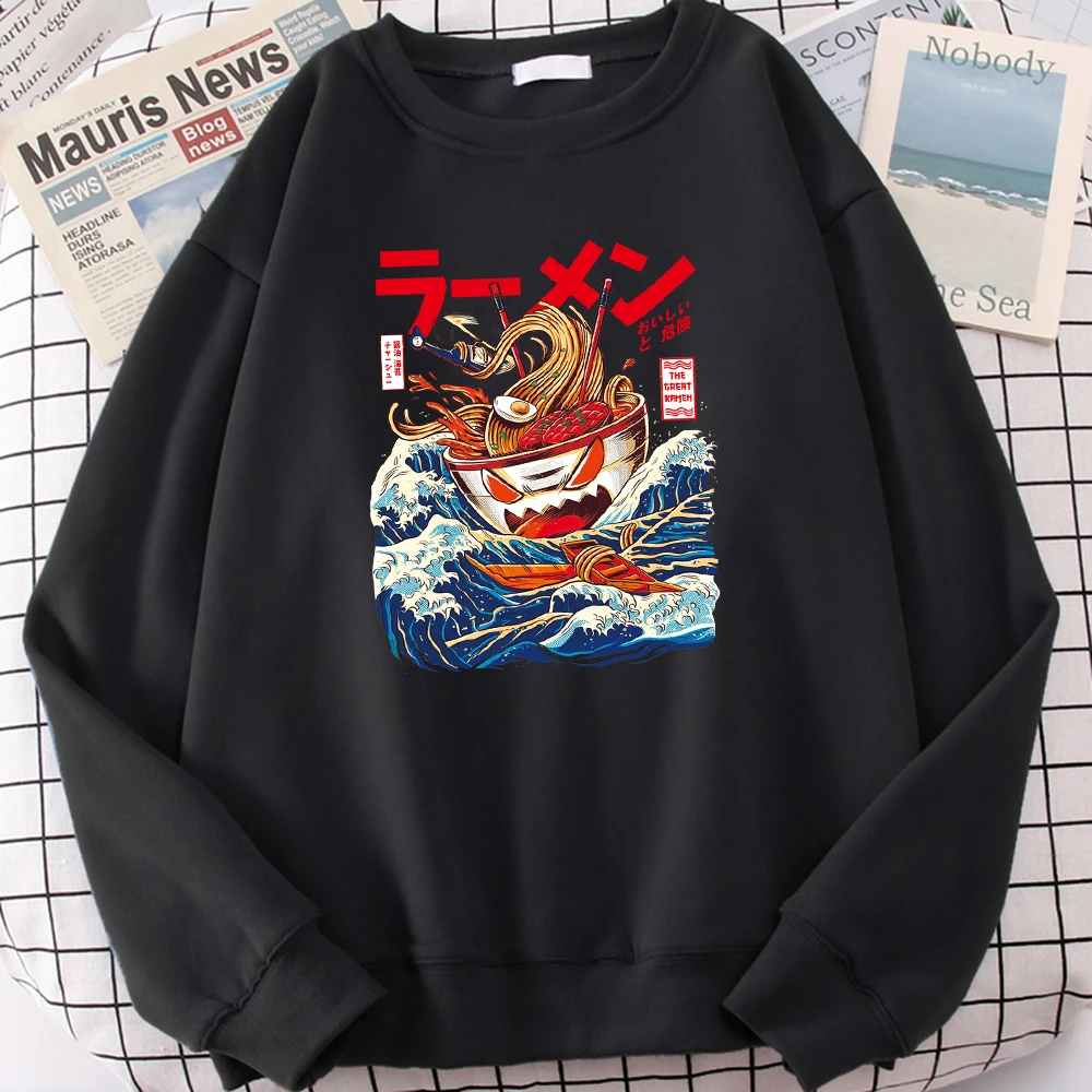 

Мужские толстовки с принтом в виде японского рамен и монстра, повседневная одежда, осенняя флисовая Толстовка свободного кроя, с математиче...