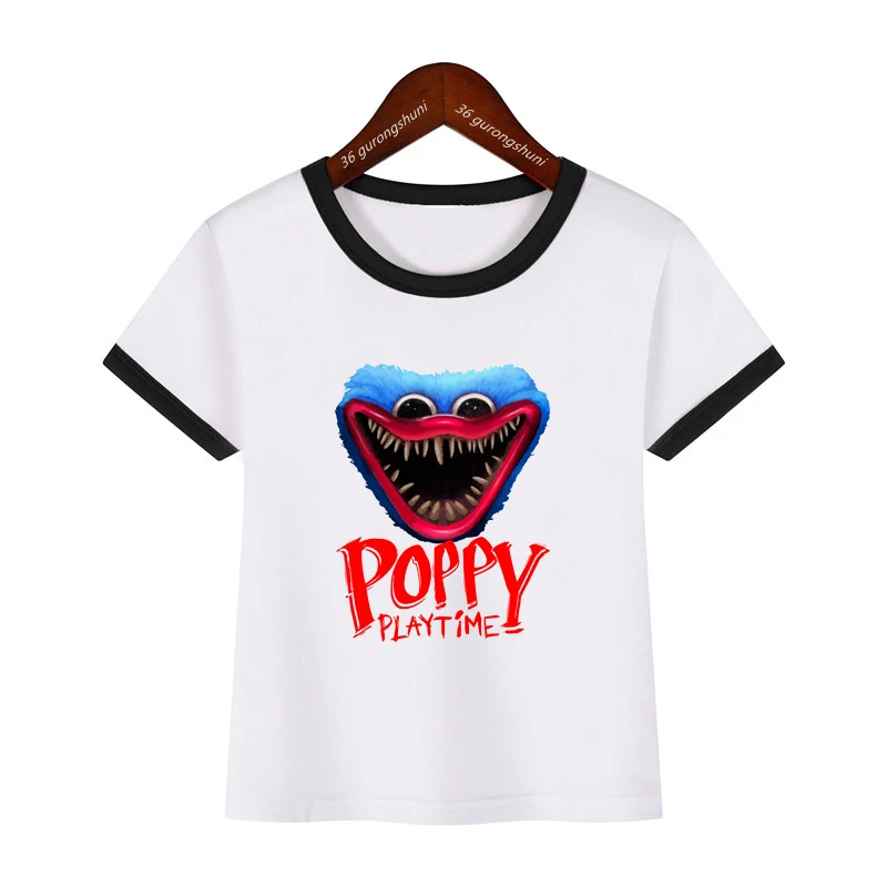 

New boys tshirt Funny Huggy Wuggy T Shirt Horror Toy Poppy Playtime Print Kids clothes Fashion Teen Tshirt Cute Girls T Shirt