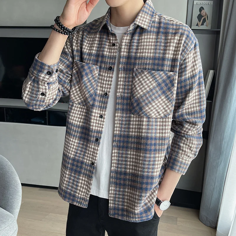 Spring and Autumn New Men's Plaid Long Sleeve Shirt Slim Young Handsome Korean Version All-match Men's Casual Shirt Jacket M-4XL