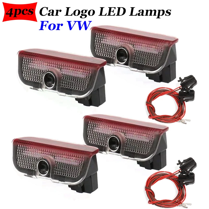 

For Volkswagen Golf Passat CC T-ROC Touran Scirocco Tiguan Jetta Sharan RLine Car 2/4Pcs LED Door Welcome Lights Courtesy Lights