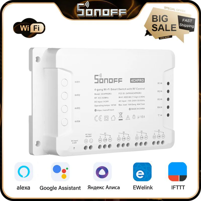 Смарт-переключатель SONOFF 4 Gang 4CH R3/ PRO R3 модуль 433 МГц RF Wifi умный светильник