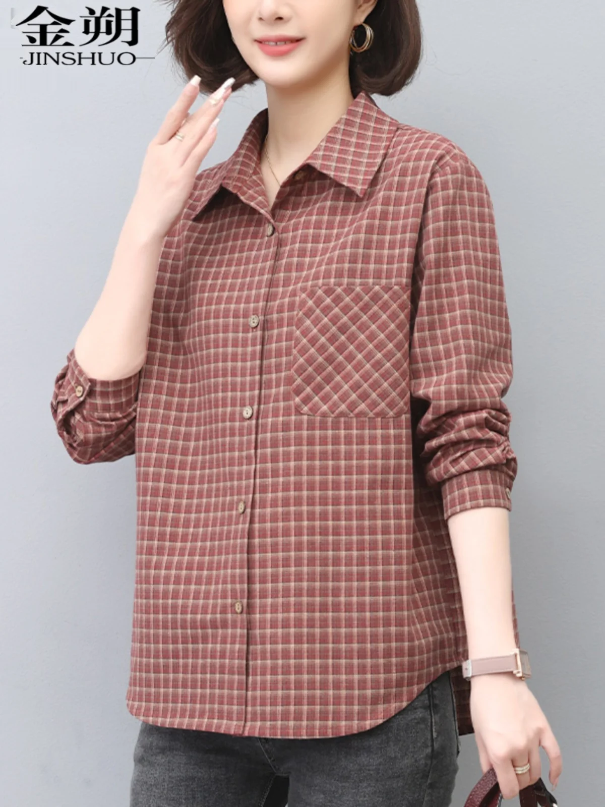 Pure Cotton Plaid Shirts Women's Long Sleeve 2024 New Spring and Autumn Top Loose Casual Middle-Aged Mom Shirt Outerwear Thin
