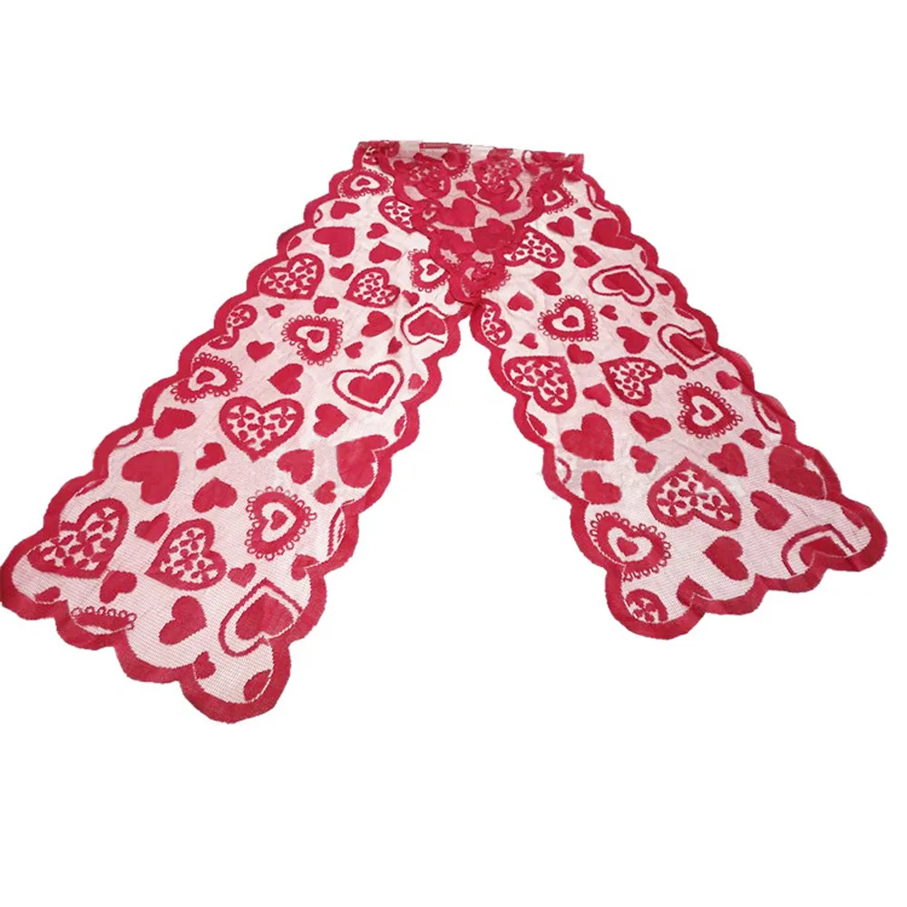 

Red Heart New Year Lace Table Runners Polyester Valentine's Day Wedding Modern Fabric Tablecloth Covers Party Decoration DIY