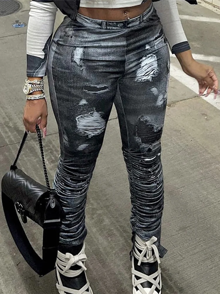 

Женские Плиссированные леггинсы Zoctuo, винтажные пикантные узкие брюки с 3D принтом и высокой талией, повседневная одежда Y2K на лето, 2023