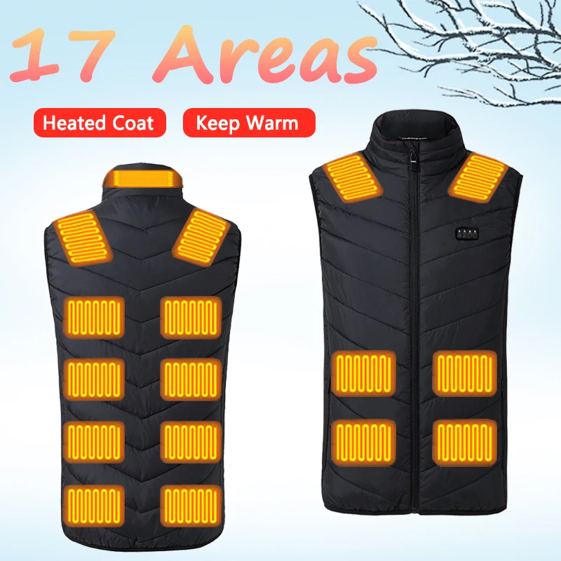 

17 Areas Heated Vest Fashion Winter Outdoor Men's Women Vest Coat Smart USB Electric Self Heating Vest Jacket Thermal Clothing