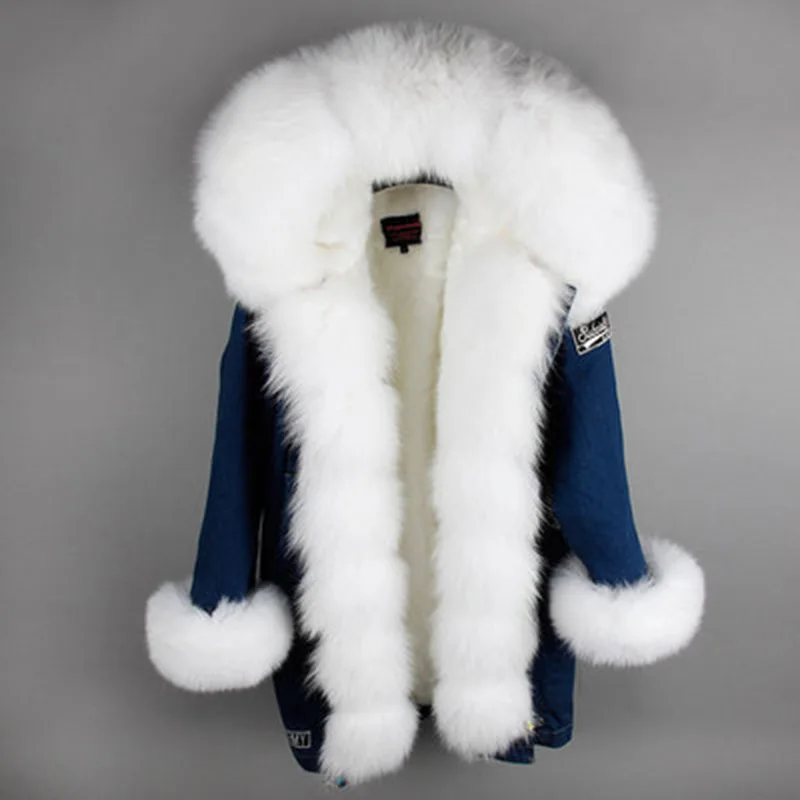 2022 new winter clothes natural fur coat denim pie overcome raccoon fur grass liner fox fur collar coat long coat female jacket