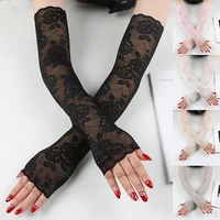 sexy dress party lace glove women solid floral print fingerless gloves stretch arm elbow sleeves gloves summer sunscreen mittens