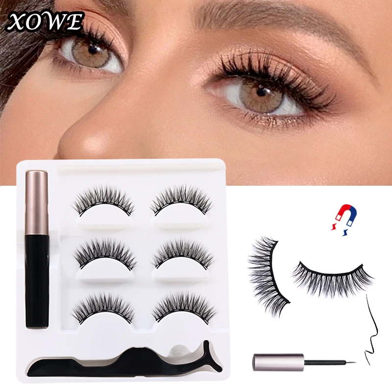 

3 пары магнитных ресниц, норковые ресницы ручной работы, магнитная подводка для глаз, набор для макияжа, накладные ресницы, Короткие ресницы, не нужен клей