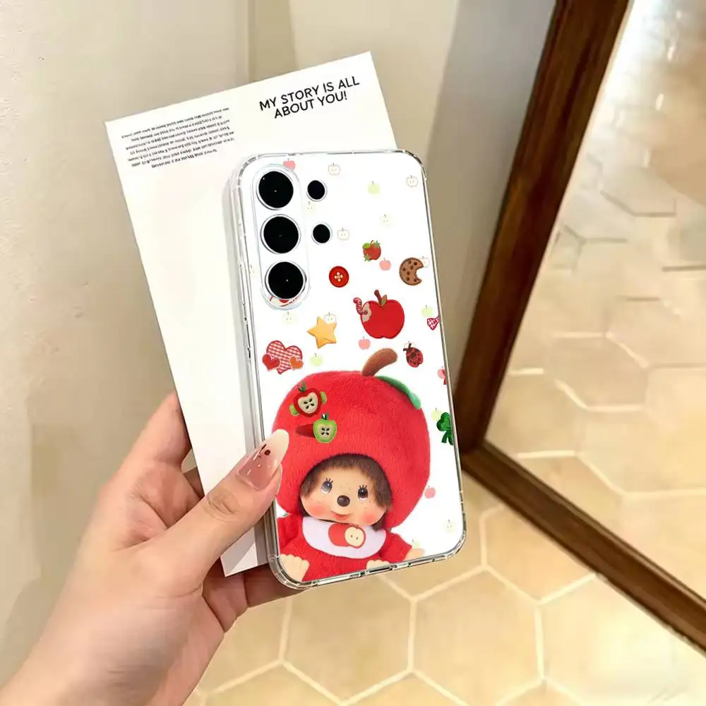 Фото Прозрачный тонкий мягкий чехол C-Cute M-Monchhichi-es для Samsung S 25,24,23,22,30,21,10,9,Ultra,Plus,Lite,FE,4,5 G №3