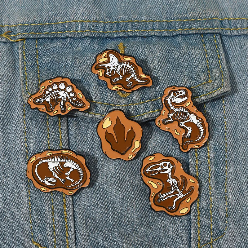 Dino Fossil Enamel Pins Creative Dinosaurs Jurassic Animal Skeletons Brooches Bag Lapel Badges Jewelry Gift for Kids Friends