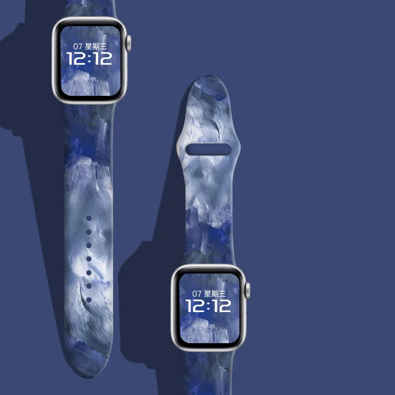 

Ремешок силиконовый для Apple Watch Band 44 мм 40 мм 38 мм 42 мм, женский браслет с принтом для iWatch Series 7 6 SE 5 4 3 41 мм 45 мм