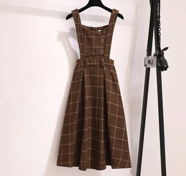 Женское твидовое платье в клетку офисное повседневное ТРАПЕЦИЕВИДНОЕ