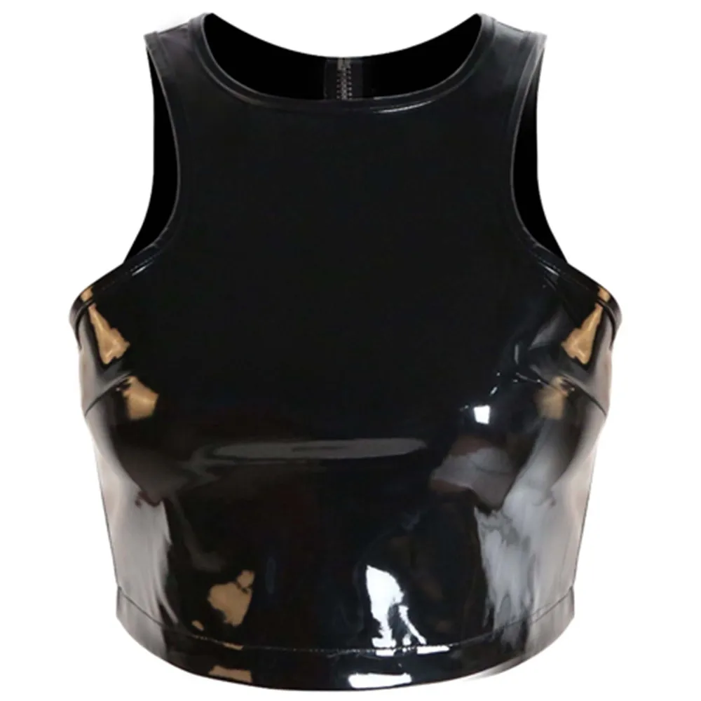 

Gothic Top Sexy PU Leather Tank Top Women Back Zipper Vinyl PVC Latex Crop Top Black Cropped Womens Fitness Workout Bra Tanks