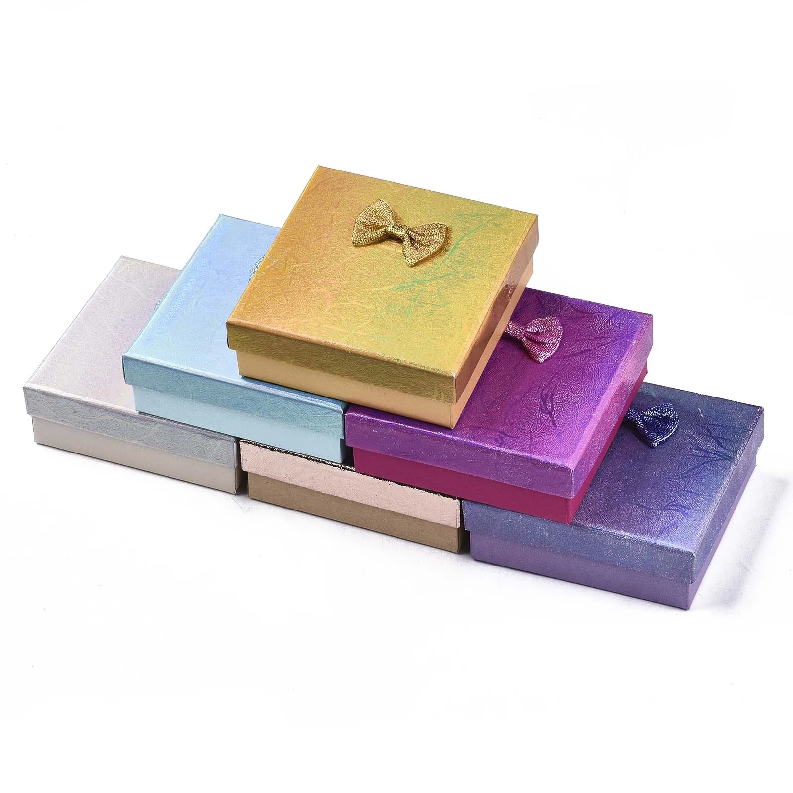 12pcs Square Jewelry Set Cardboard Box Mixed Color with Bowknot Gift Box For Necklaces Earrings Rings DIY Packaging 9x9x3cm