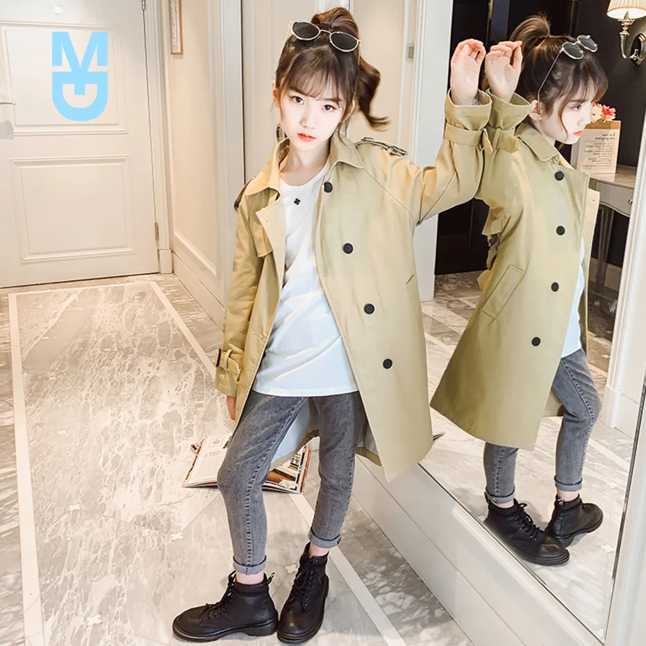 

New Girls Long Jacket Solid Color Girl Coats Kids Casual Style Childrens' Jacket Spring Autumn Kids Clothing 6 8 10 12 14