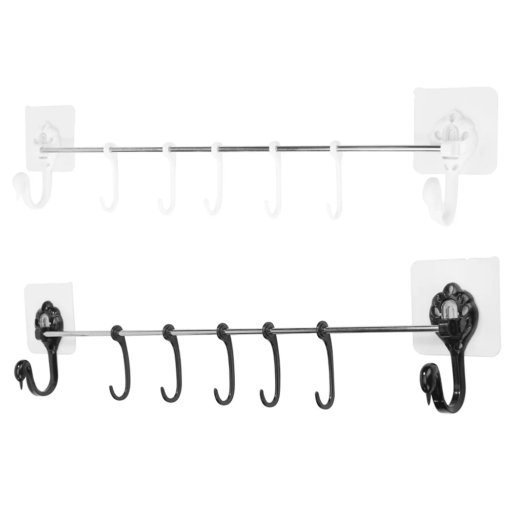 

ABS 7 Even Row of Hooks Swan Shape Wall Mounted Seamless Rack Bathroom Kitchen Shelf Household Storage Accessories