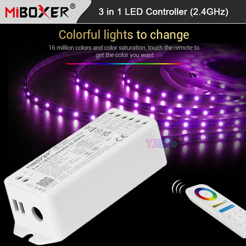 Miboxer 12V 24V Max15A DMX512 RGB/RGBW/RGBCCT 3 in 1 LED Strip Controller 2.4G RF Remote turn off light timing Lamp Tape Dimmer