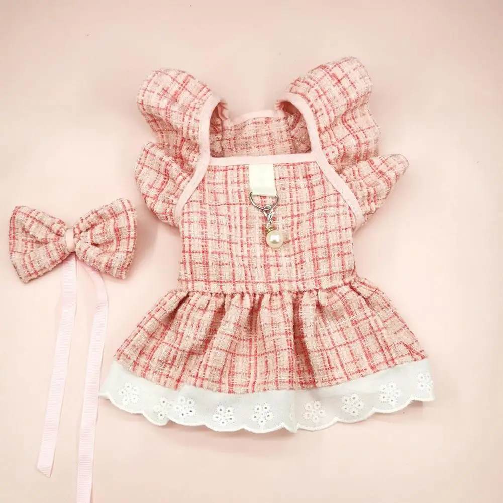 

Pet Dress With Sleeves Pet Dress With Traction Ring Flying Sleeves Bow Headpiece Faux Pearl Pendant Princess Attire For Cats