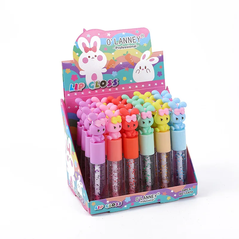 24pcs Cute Bunny Theme Lip Gloss Set Long Lasting Moisturizing Lip Wrinkles Fades Lip Lines Shiny Lip Oil Girls Party Gifts