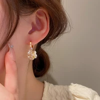 luxury cubic zirconia flower dangle earrings for women bohemian fresh drop earrings with silver needle 2022 fashion girl jewelry