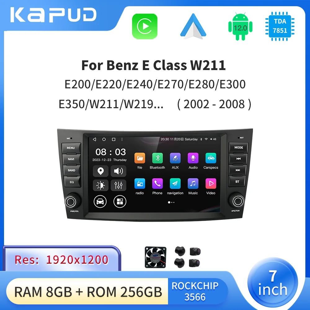 Kapud Android 12 автомобильный навигационный плеер радио 360 камера для Mercedes Benz E-Class W211 E200