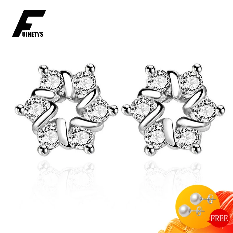 

Fashion Earrings 925 Silver Jewelry Accessories Snowflake Shaped Zircon Gemstone Stud Earrings for Women Wedding Engagement Gift