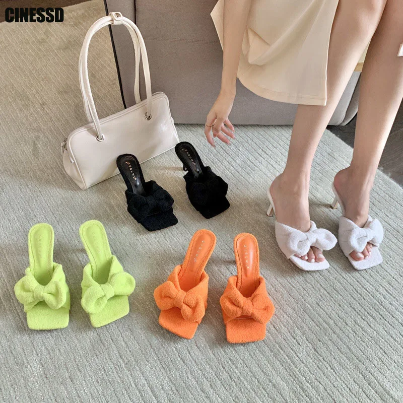 Women Bowtie Thin High Heels Mules 2022 Summer Woman Square Toe Slippers  Ladies Elegant Slides Female Fashion Pumps Sweet Shoes - купить по выгодной  цене | AliExpress