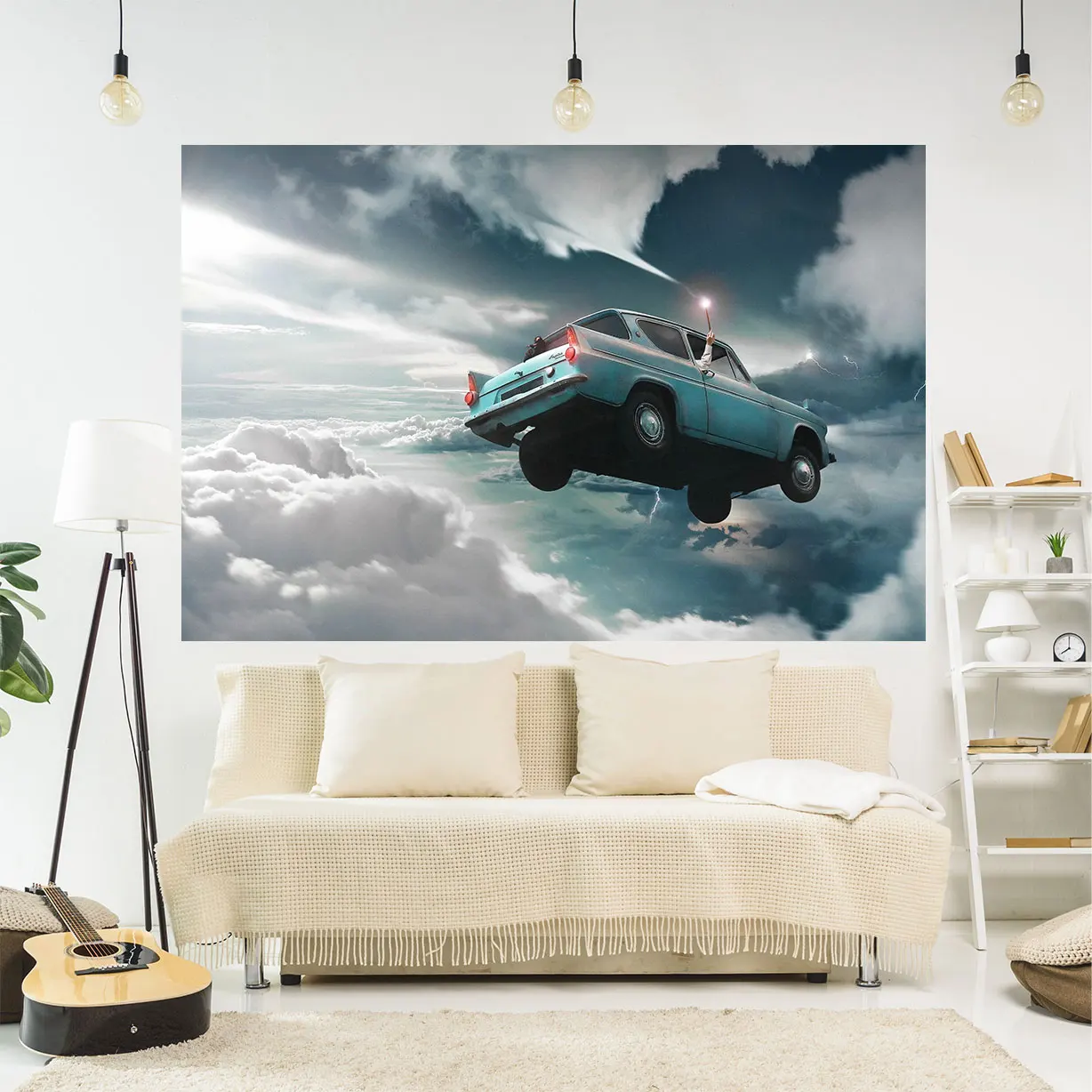 

Flying Cars Printed Tapestries Dieselpunk Retro-Futurism Background Cloth Sci-Fi Style Home Decorative
