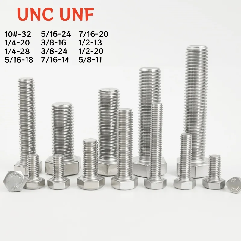 Фото UNC UNF 304 A2 Болт с шестигранной головкой из нержавеющей стали 10 #   1/4 5/16 3/8 7/16 1/2 5/8 Винты с шестигранной головкой с грубой/тонкой резьбой №1