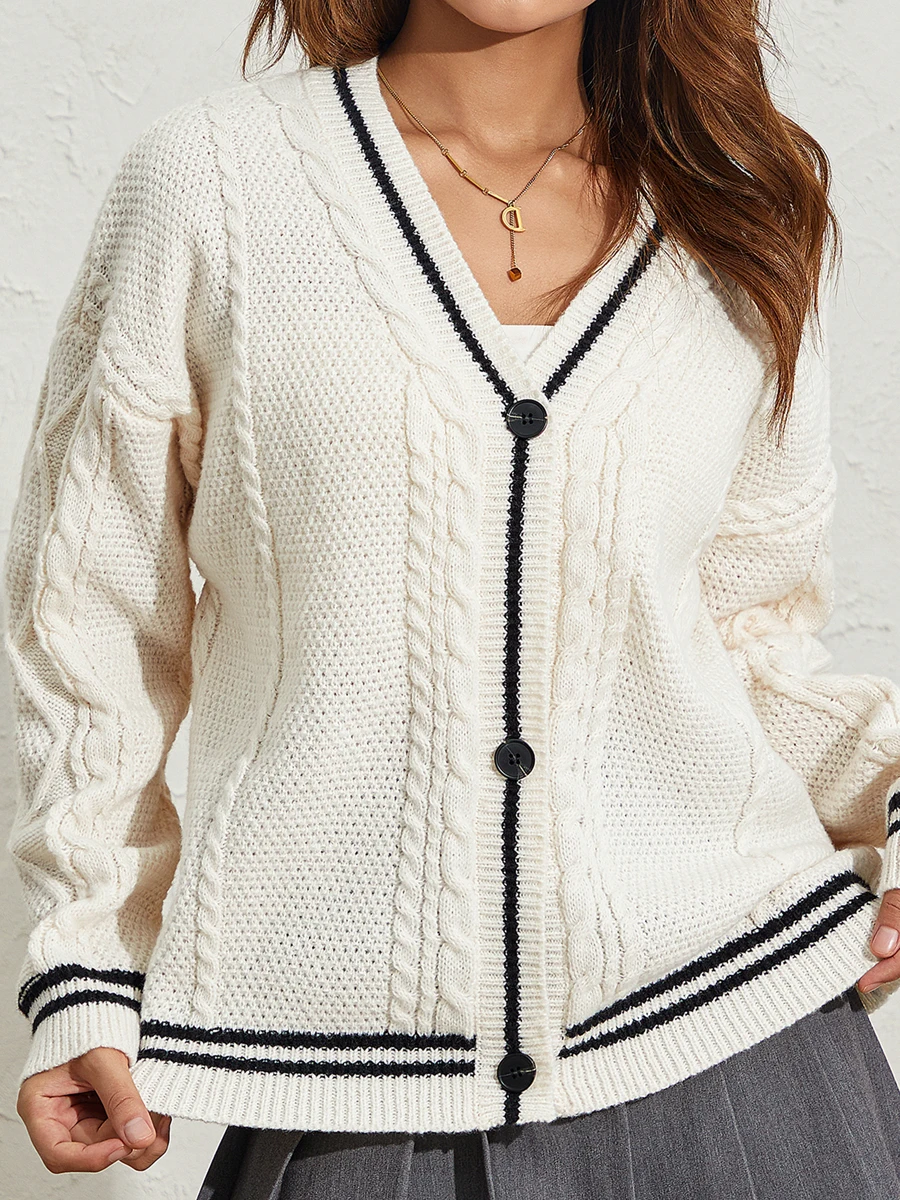 

Винтажные вязаные кардиганы wsevypo в стиле 90-х годов, женский свитер с длинным рукавом и V-образным вырезом, пуговицы, теплые свободные пальто, ...