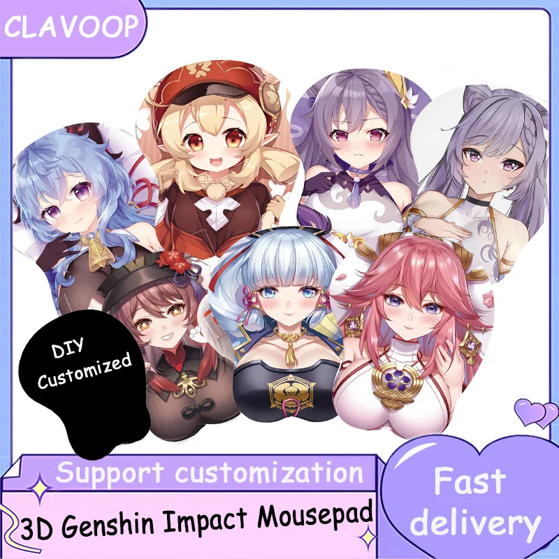 

Привлекательный коврик для мыши для Genshin, CLAVOOP, 3D коврик для мыши для груди, силиконовый креативный коврик для мыши с подставкой под запястье, поддержка прямой поставки, индивидуальная Настройка