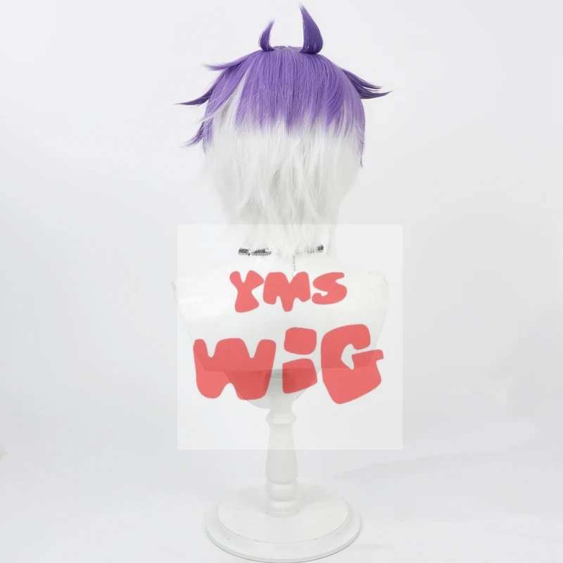 Touken Ranbu Minamoto Kiyomaro Косплей Парик Короткие Белые Фиолетовые Термостойкие