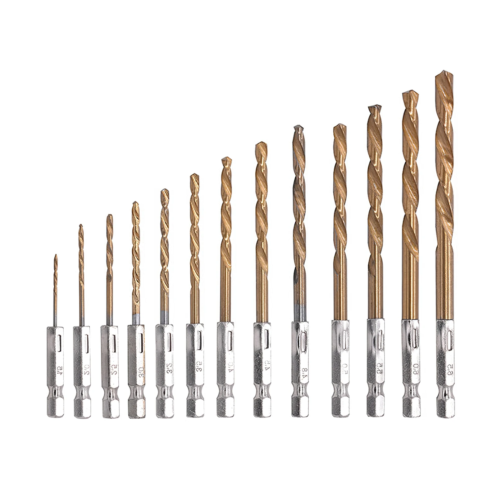 

13Pcs HSS Twist Drill Bit Set 1.5-6.5mm Hexagonal Shank Titanium Coated Drill Bits for Wood Plastic Soft Metal Woodworking Tool