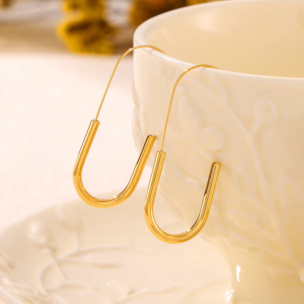 Женские длинные серьги-кольца из нержавеющей стали с золотым покрытием