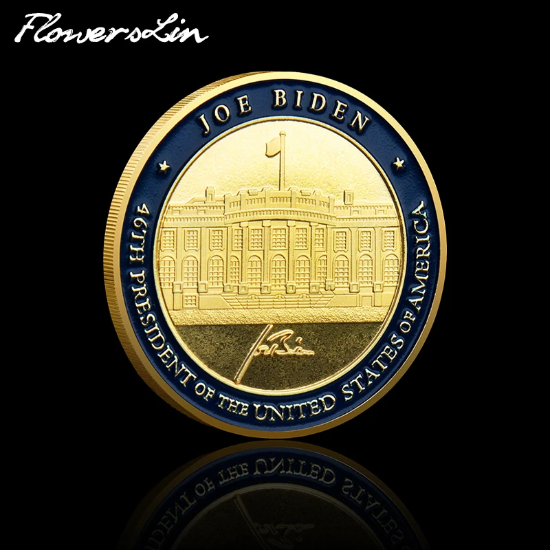 

[FlowersLin] Соединенные Штаты памятная монета Белого дома 46th президент США Biden позолоченная сувенирная монета