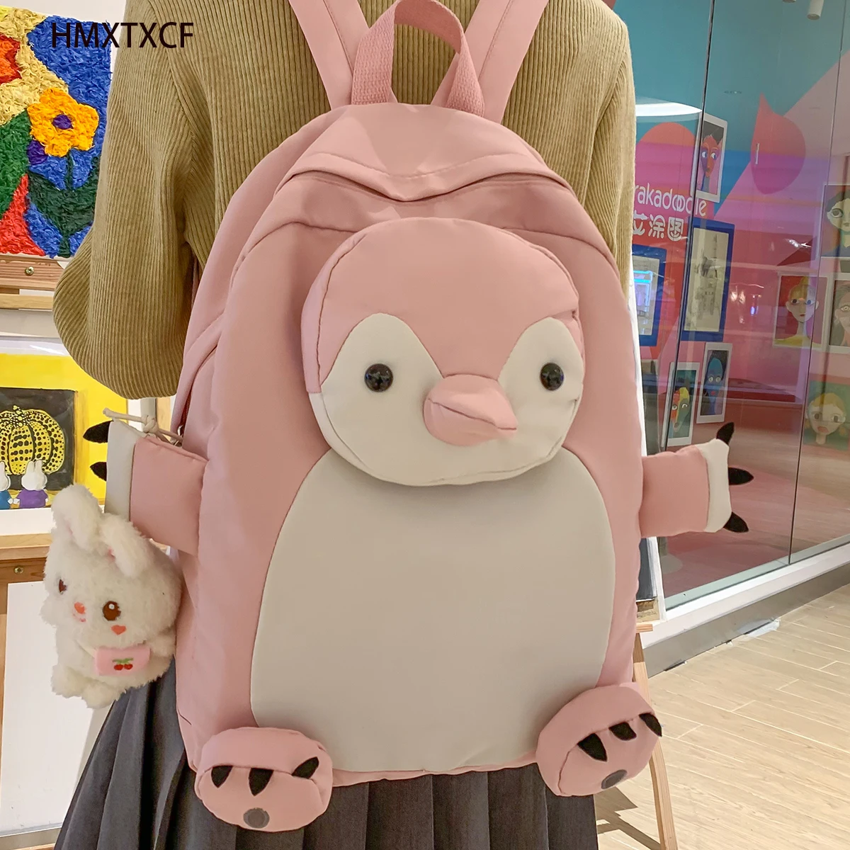 

Women's Backpack Large Female Rucksack Backpacks for School Teenagers Girls Cute Cartoon Penguin Student Bagpack