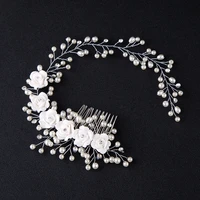 bridal wedding hair accessories crystal bride pearl flower for hair headband handmade beads decoration hair comb for women