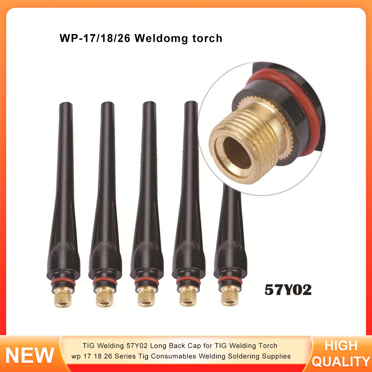 5Pcs/10Pcs TIG Welding 57Y02 Long Back Cap for TIG Welding Torch wp 17 18 26 Series Tig Consumables Welding Soldering Supplies