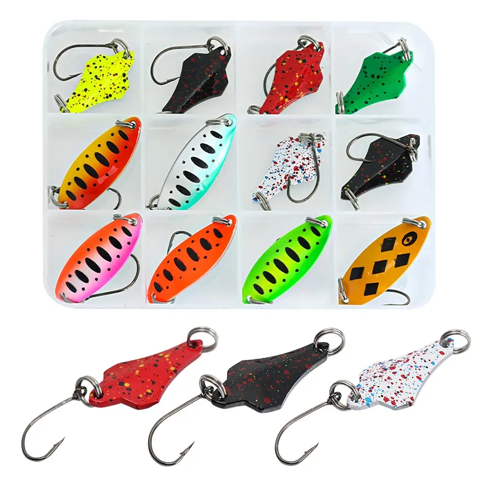 

Fishing Trout Bait Metal Spoon Lures Wobbler Jig Hooks Artificial Laser Spinner Baits Set Horsemouth Sequins with Box Pesca