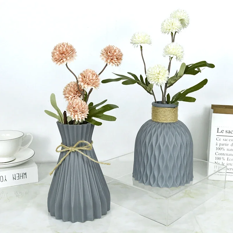 

Ваза для дома в виде кастрюли, декоративная ваза с черными цветами в скандинавском стиле, современная пластиковая корзина для розовых и белых цветов для гостиной