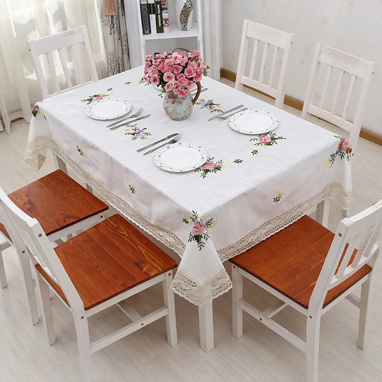 

Pastoral Fabric Tea Coffee Table Cloth Embroidery Cotton Linen Tablecloth Multipurpose Cover Towel Home Wedding Christmas Decor