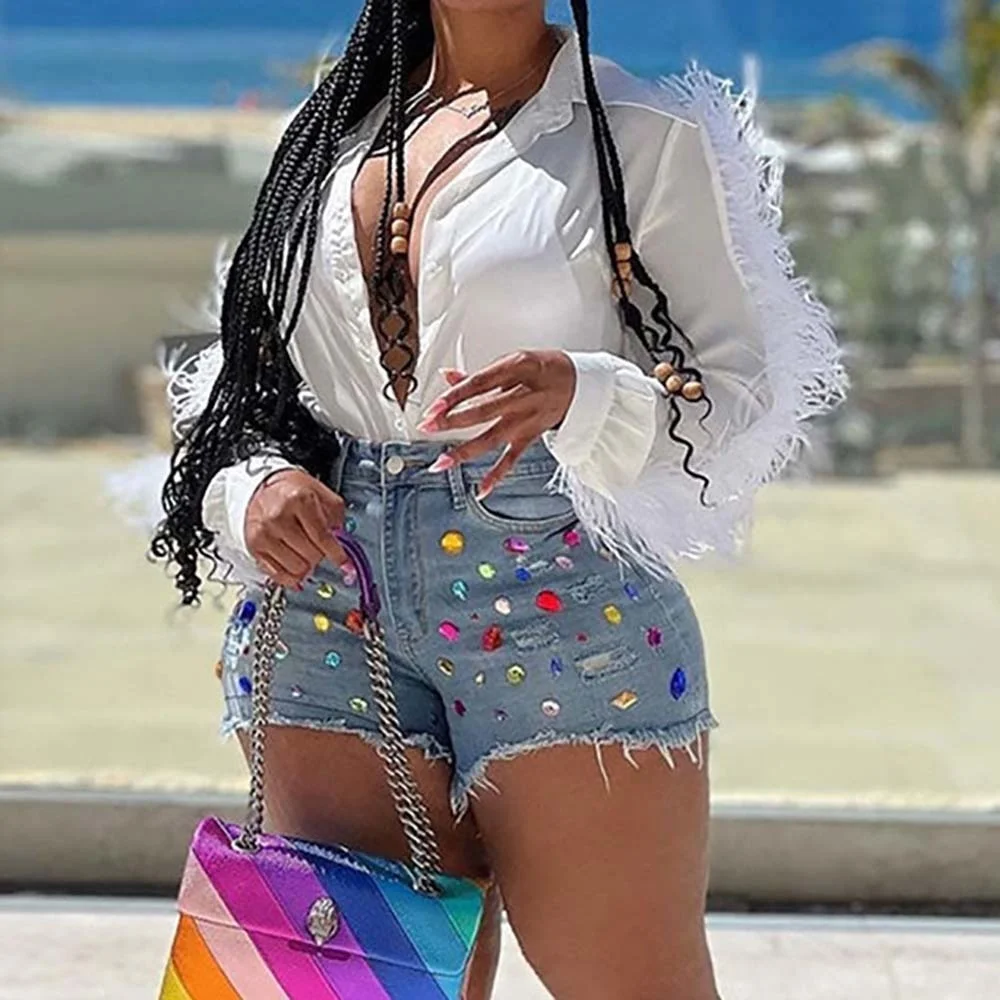 

Blouse Fashion sexy Patchwork Feather Top Highstreet Shirt Commuter Ladies Top Spring Autumn 2022 New