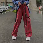 Брюки-карго женские в клетку, красные широкие брюки в стиле панк, в стиле хип-хоп, в корейском и японском стиле Joggy