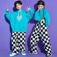 fashion children girls hip hop street dance clothing set boys hoodies and plaid pants kids girls jazz streetwear sports suits