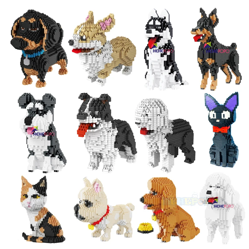 

Dogs Cats Pets Building Blocks Kawaii Cartoon Anime Figure Micro DIY Building Bricks Toys for Kids Gifts Brinquedos Children