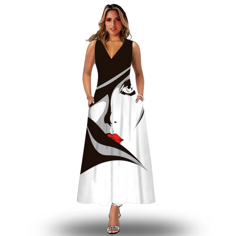 

Женское платье без рукавов, с V-образным вырезом и 3D-принтом