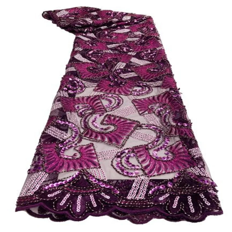 

Фиолетовая африканская кружевная ткань с блестками, нигерийская французская сетчатая кружевная ткань 2022, Новое поступление, стиль для свад...